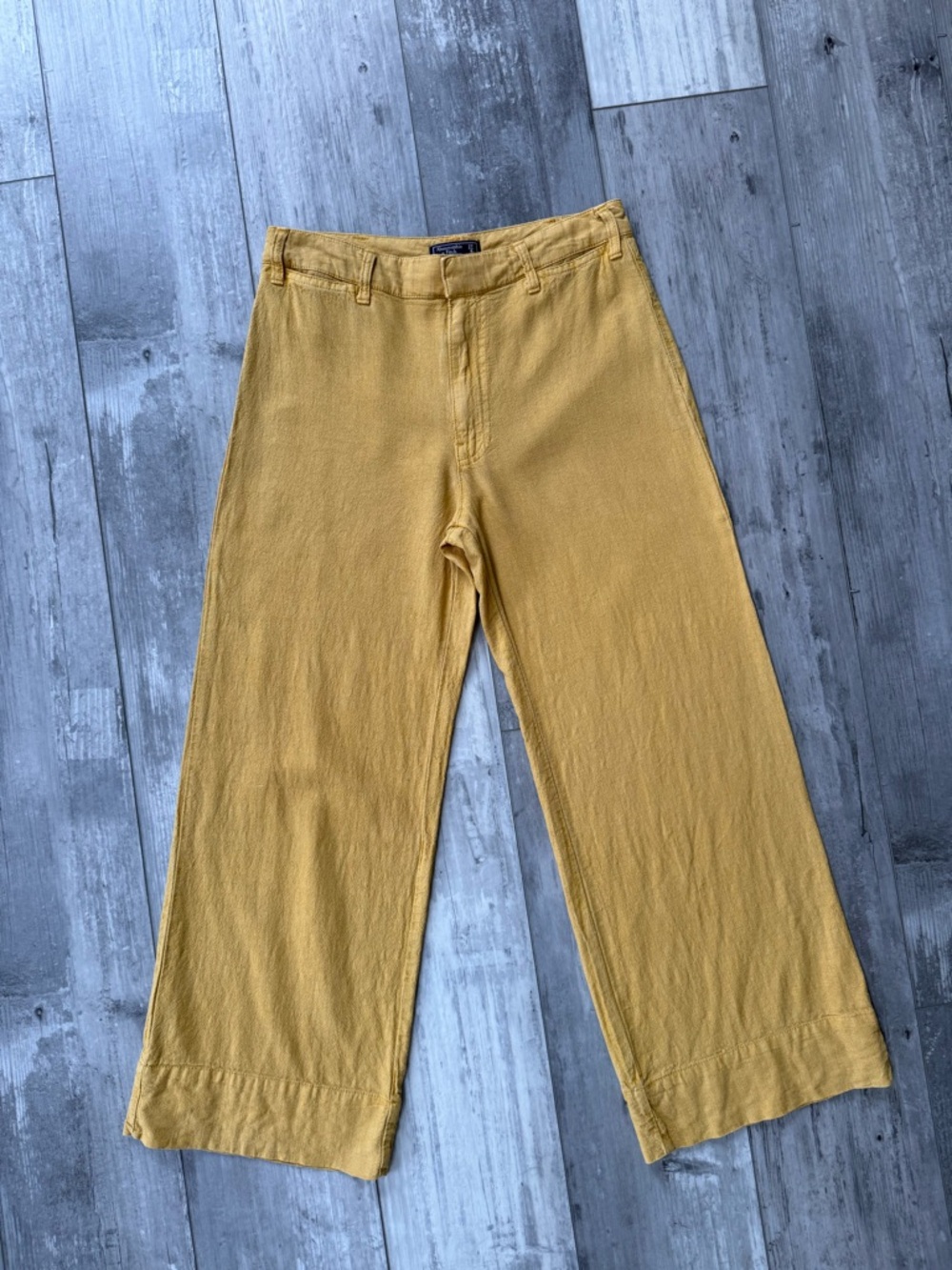 Abercrombie Annie High Rise Wide Leg Crop Pants 27/4 Mustard Linen Blend